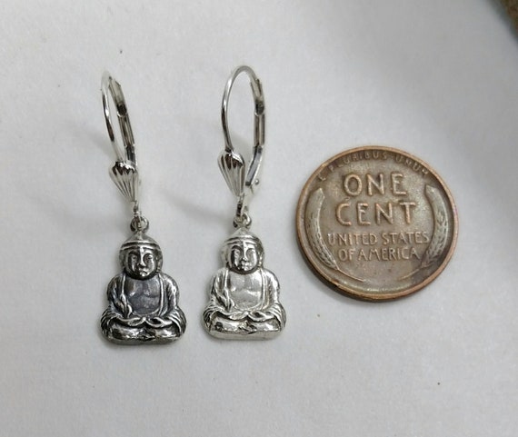 Lucky Buddha Earrings, Sterling Silver Lever Back… - image 1