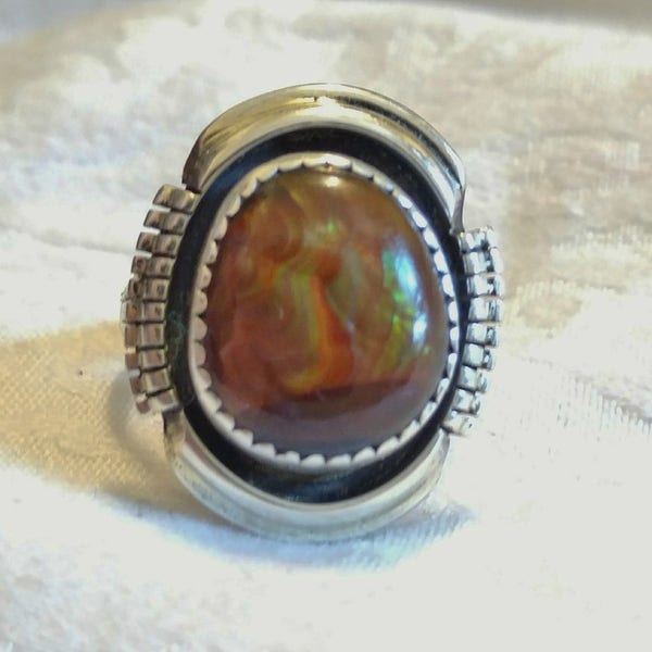 Natural Fire Agate Ring, Sterling Silver, Sz 6, Handmade, Unique