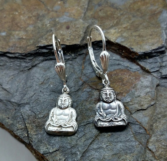 Lucky Buddha Earrings, Sterling Silver Lever Back… - image 3