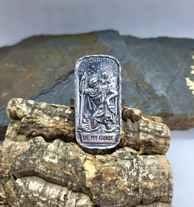 ST CHRISTOPHER RING, Vintage Religious Medal, Sterling Silver, Sz 13.5 ...