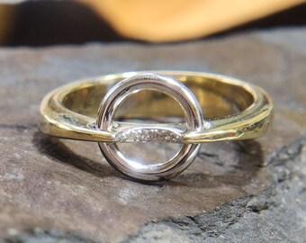 Anillo cinético de oro de 18k hecho a mano, con diamante microengastado giratorio, talla 8