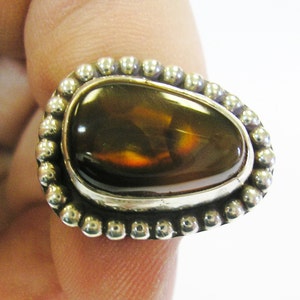 Natural Fire Agate Ring, Sterling Silver, Sz 6.25, Handmade, Unique, lots of RED!
