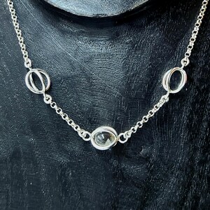Collana in quarzo Enhydro, argento sterling, fatta a mano, rara inclusione di bolle galleggianti, lunghezza regolabile!