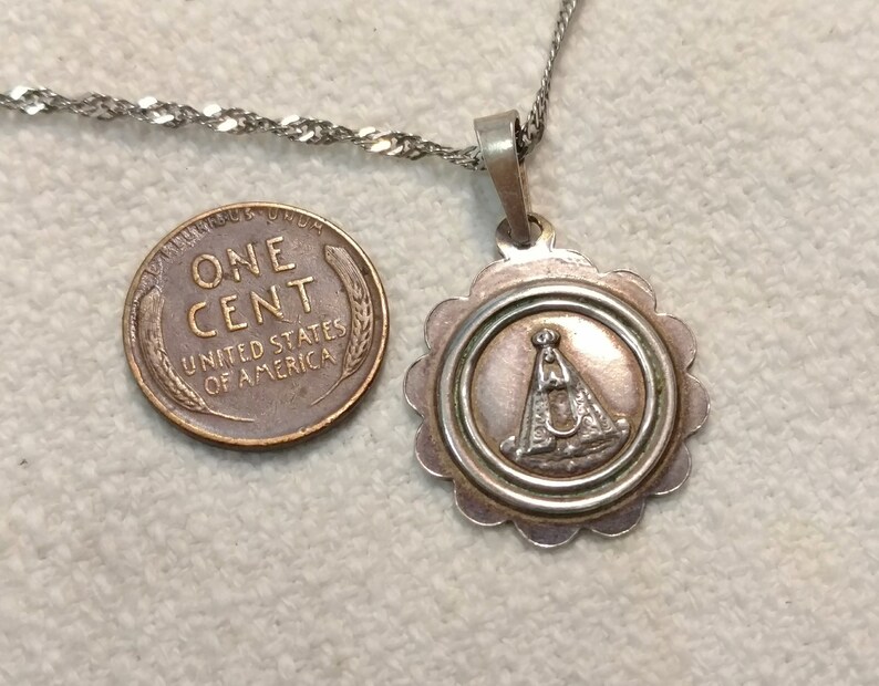 Catholic Medal Virgen Del Valle 17.5 Chain Antique Silver Medal Sterling Silver Our Lady of the Valley Religious Medal Pendant