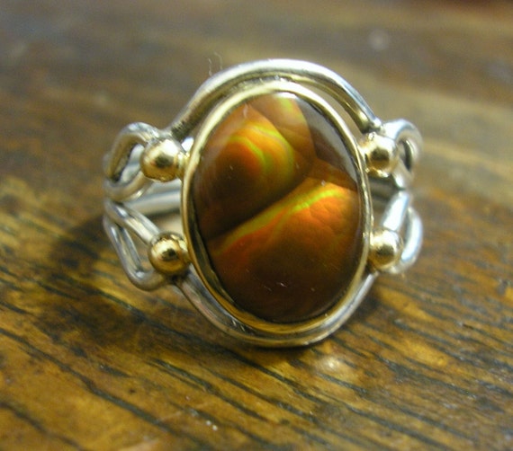 FIRE AGATE RING Sterling Silver & 14k Gold Sz 8.5 Handmade | Etsy