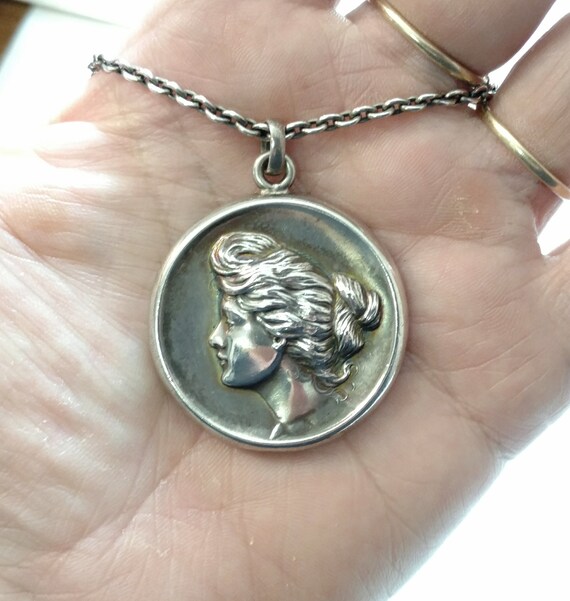Antique Locket Pendant, Sterling Silver, Victoria… - image 3