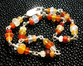 Orange Bracelet, WELO OPAL Beads, Sterling Silver, 8 in. long. Colors of Sunset!