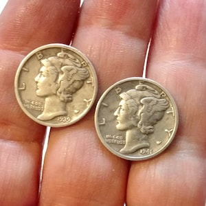 Mercury Dime CUFFLINKS, Sterling & Coin Silver, Real US Dime Coins, Swivel backs, Great Condition