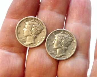 Mercury Dime CUFFLINKS, Sterling & Coin Silver, Real US Dime Coins, Swivel backs, Great Condition