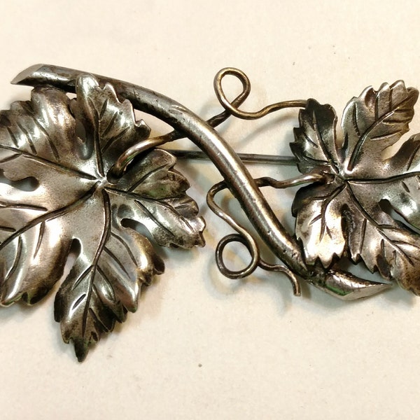 Floral Silver Brooch Pin, Sterling Silver, signed COUDRAY, Antique, 100% Original, Handwrought, Designer Signed, Great condition