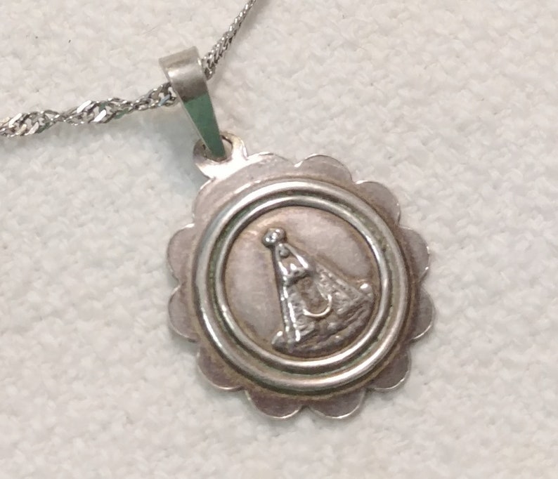 Catholic Medal Virgen Del Valle 17.5 Chain Antique Silver Medal Sterling Silver Our Lady of the Valley Religious Medal Pendant