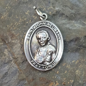 Saint John Neumann Pray For Us Religious Medal Pendant, Vintage Sterling Silver
