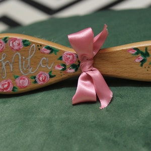 Baby Haarbürste personalisiert neugeborenen Geschenk Blumen Blumen handgefertigt handmade Geschenk Korb Geschenke für Kinder Geschenke für Mutter zu sein