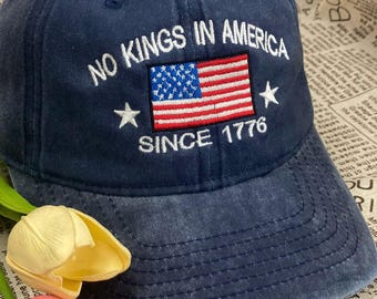 Broderad hatt med No Kings In America, basebollkeps mot MAGA-protest, anti-Maga-hatt, hatt med krona och tvättad färg, hatt med No Kings-hatt