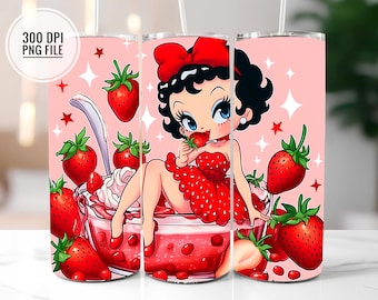 Strawberry Betty Boop Tumbler Wrap PNG Retro Sommer 20 Unzen Skinny Tumbler Design Niedlich Sublimation Digitale Datei hochauflösende PNG