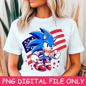 Camiseta Sonic the Hedgehog 4 de Julho PNG Design de Sublimação Bandeira dos EUA PNG Download Digital Clipart da Bandeira Americana para Camisetas
