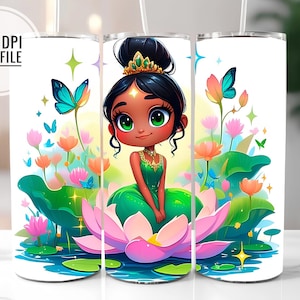 Princess Tiana Tumbler Wrap PNG, Disneyland Princess Tumbler Wraps Sublimation Design PNG, Cute 20oz Skinny Tumbler Sublimation Download