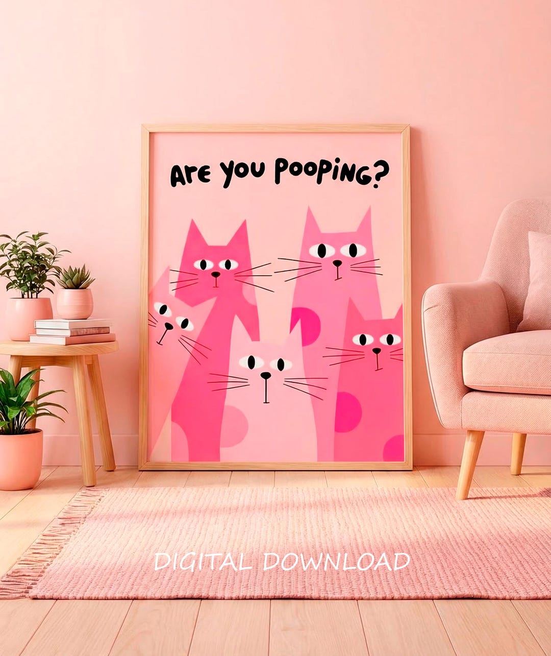 Funny Bathroom Wall Art Print Pink Cat Poster - Etsy