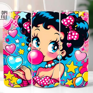 Betty Boop Tumbler Wrap PNG Colorful 20oz Skinny Sublimation Design PNG Cute Tumbler Design Instant Digital Download