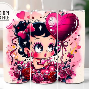 Cute Baby Betty Boop Tumbler Wrap PNG, Valentine&#39;s Day Heart Tumbler Wrap Sublimation Design PNG, 20oz Skinny Tumbler Sublimation Downloads