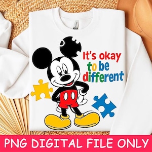 Não tem problema ser diferente, Mickey Autista PNG, Design de Sublimação, Camiseta Mickey Autista, Conscientização sobre Autismo PNG, Crianças Autistas Png, Quebra-cabeça Autista Png