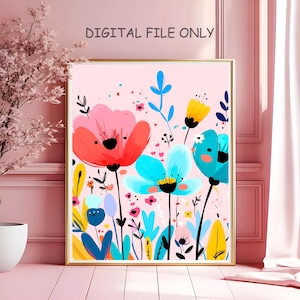 Colorful Floral Digital Art Print Modern Botanical Flower Wall Decor Bright Printable Poster Nursery Kids Room Instant Download Artwork