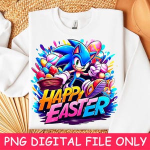 ソニック スプラッシュ カラフル イースター、ソニック イースター PNG シャツ、グラフィティ シャツ PNG デザイン、昇華デザイン、ハッピー イースター デー PNG、子供向け漫画 PNG