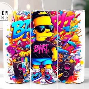 Bart Tumbler Wrap PNG, Cartoon Character Neon Vibrant Tumbler Wrap Sublimation Design PNG, 20oz Skinny Boys Tumbler Design PNG Download