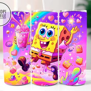 Cartoon Character Tumbler Wrap PNG, Neon Vibrant Tumbler Wrap Sublimation Design PNG, 20oz Skinny Tumbler Sublimation, Digital Download