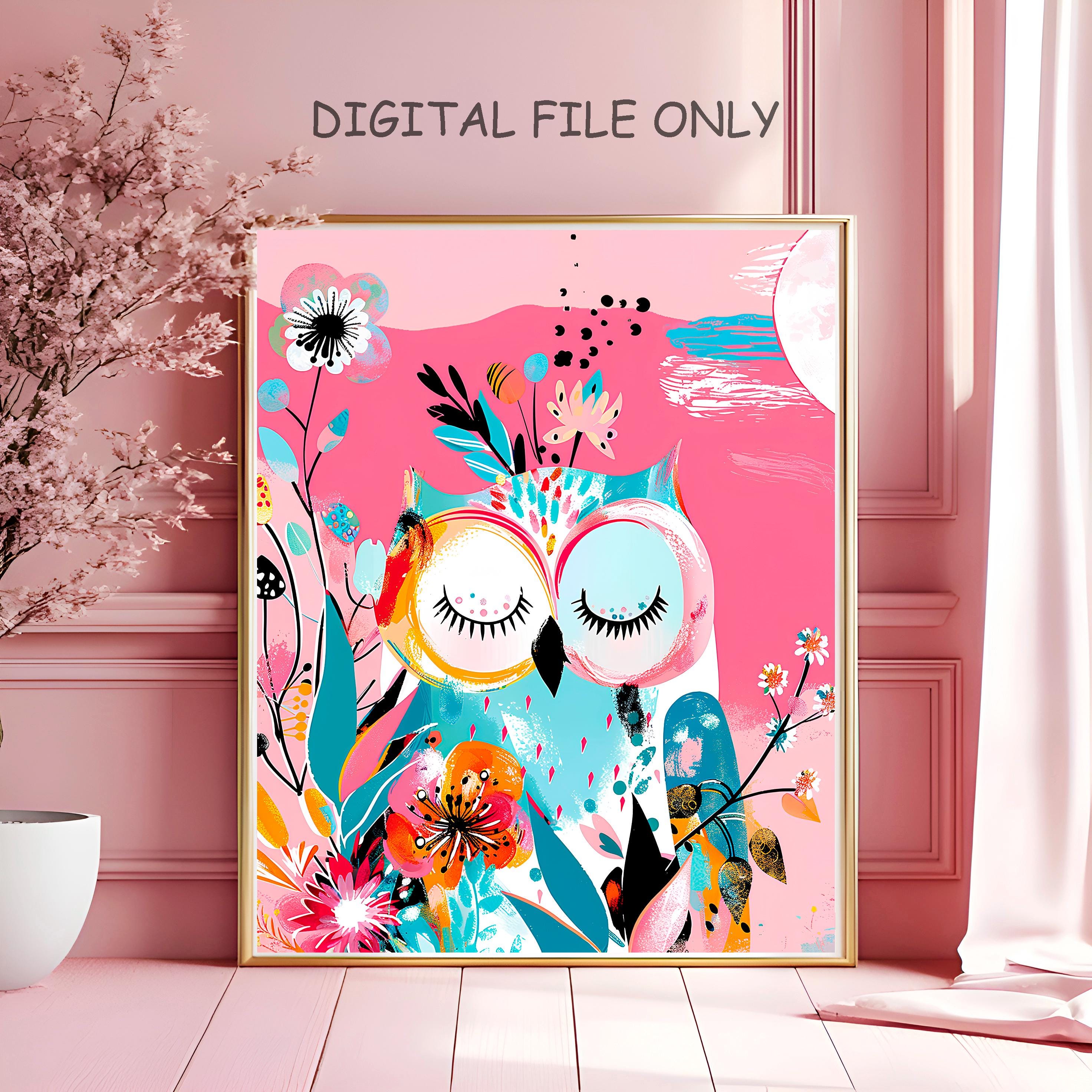 Colorful Owl Wall Art Print Nursery Digital Download Cute Animal Poster Boho Kids Room Decor Instant