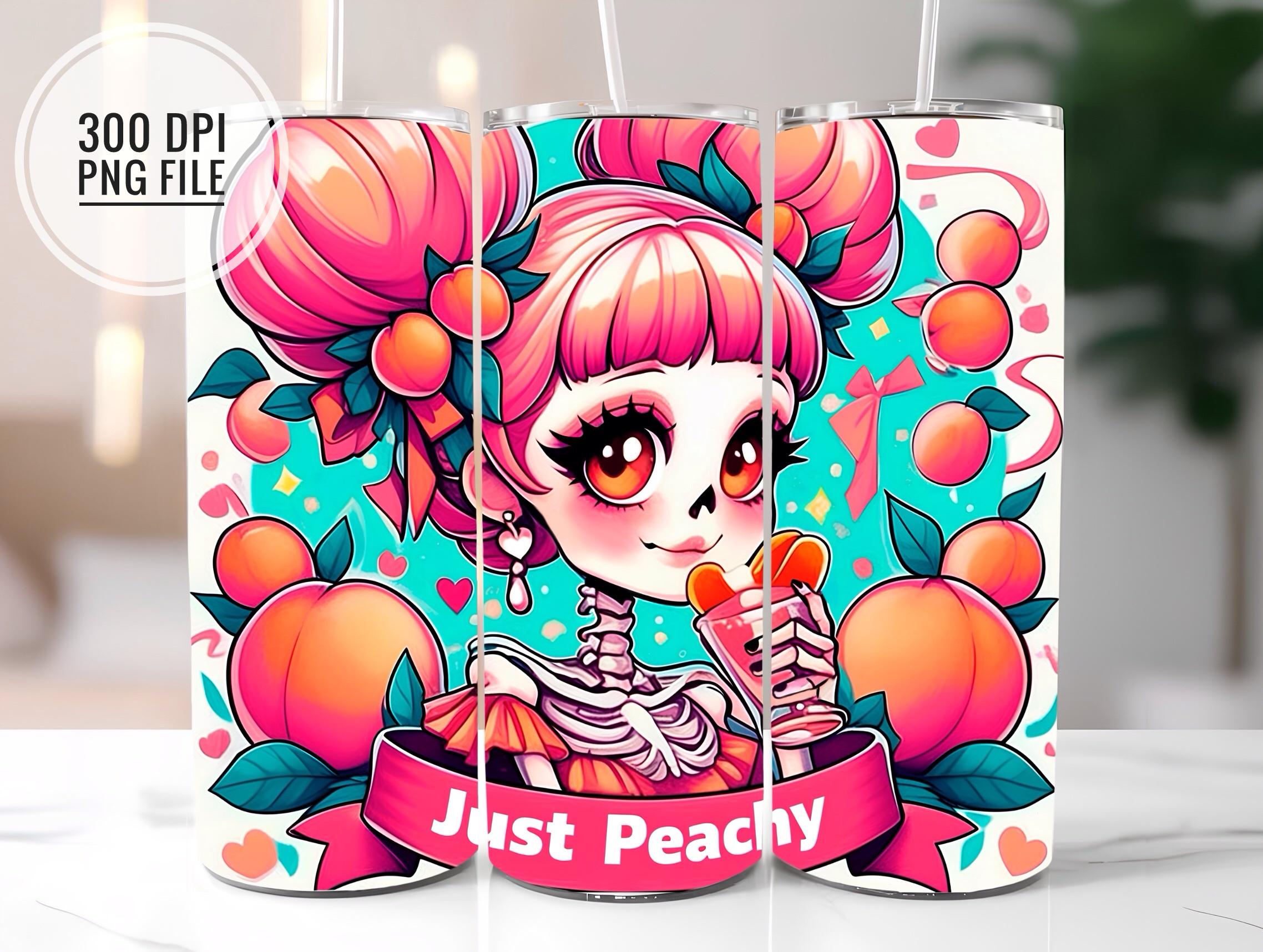 Just Peachy Skeleton Tumbler Wrap PNG, süßes Skeleton Girl Tumble Wrap Sublimation Design PNG, 20oz Skinny Tumbler Sublimation Download