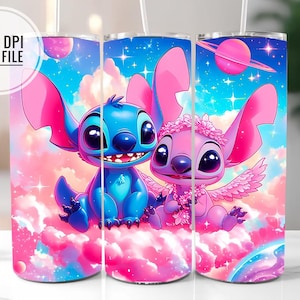 20oz Skinny Tumbler Wrap PNG Stitch and Angel Galaxy Sublimation Design Cute Disney Digital File Lilo & Stitch Tumbler Design