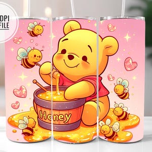Honey Bear Tumbler Wrap PNG, Cute Cartoon Tumbler Wrap for Kids, Cartoon Sublimation Design PNG, 20oz Skinny Tumbler Sublimation