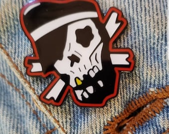 Enamel pin with epoxy overlay. skull pin anti establishment custom culture jacket lapel pin biker bobber chopper rockabilly punk biker vest