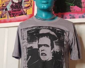 Herman Munster goth punk rockabilly greaser horror monster western vintage style T-shirt 3 colors avail coffin grey, zombie skin tan, white