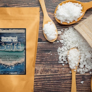 Natuurlijk rauw zeezout - korrelig, ZOUT biologische boerderijen 100% natuurlijk, grof zeezout uit Messolonghi, schilferig zout uit Griekenland, 35,27 oz / 1 kg.
