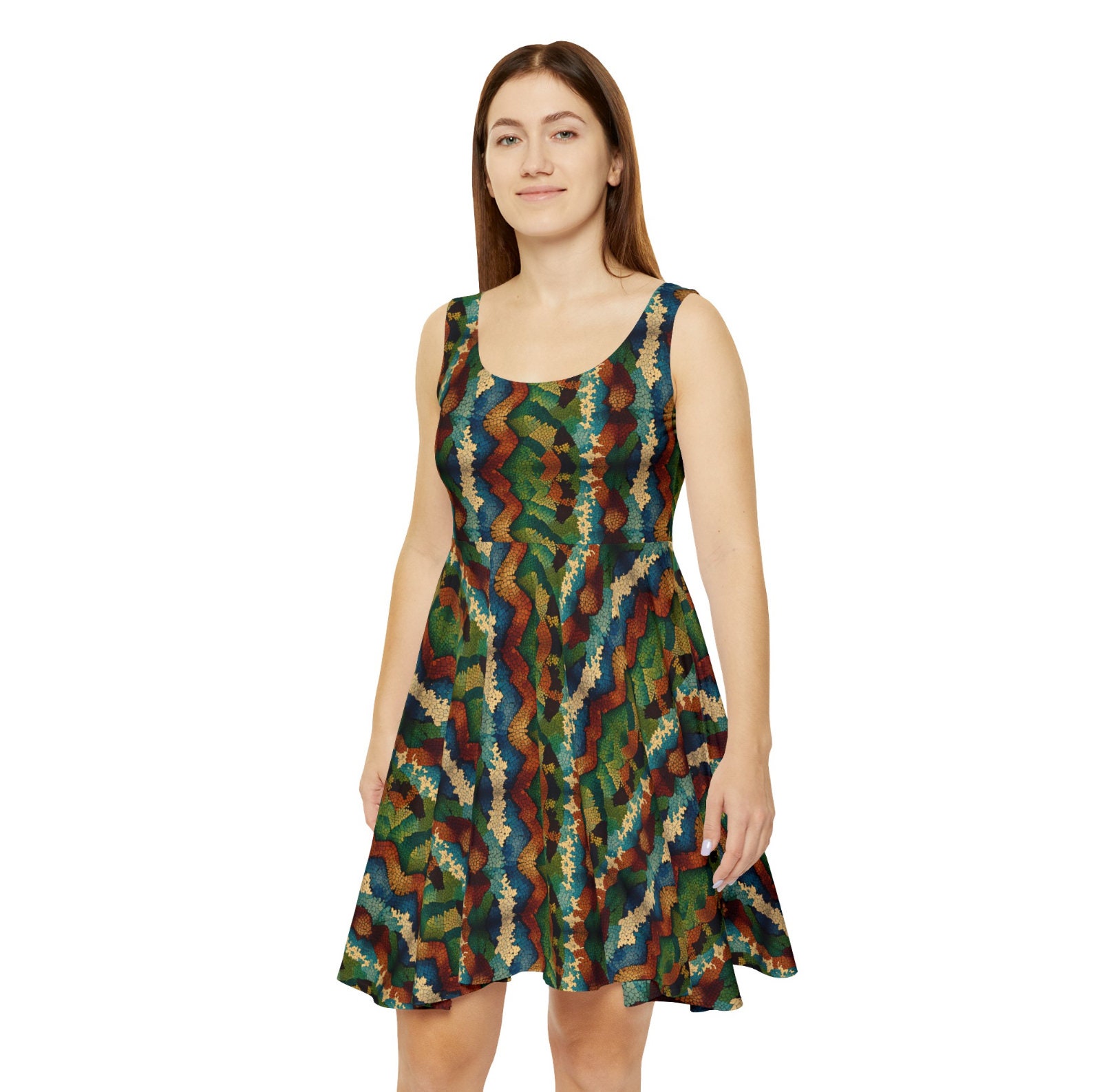 snake print skater dress boohoo Women's Plus snake Print Plisse Skater Dress in Grey