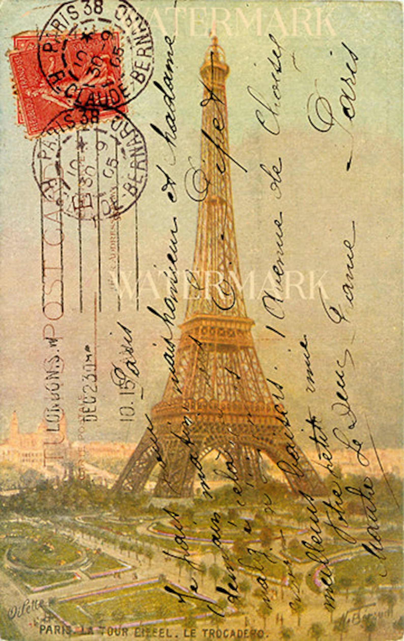 Eiffel Tower French Paris Postmark Stamp Script Victorian Post Etsy