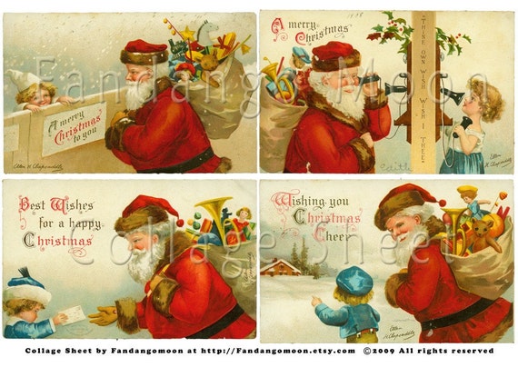 Pere Noel Vintage Cartes Postales Collage Numerique Feuille Etsy Pere Noel Vintage Cartes Postales Collage Numerique Feuille Etsy