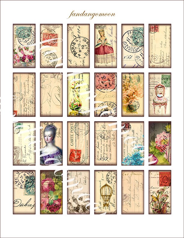24 Images Paris Postcard Postmarks Stamps Domino Shapes 1 By 2 Etsy