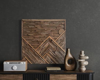 Geometric wood wall art; hanging wood art, reclaimed wood art, barnwood geometric wood design, rustic wood art
