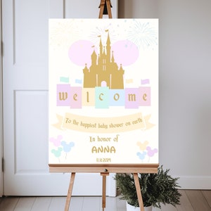 Cartello di benvenuto modificabile per baby shower, cartello di benvenuto per il baby shower più felice della Terra, baby shower a tema Disney, cartello di benvenuto modificabile, BSI123