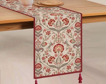 William Morris Floral Table Runner, Cotton Linen Blend, Christmas Dining