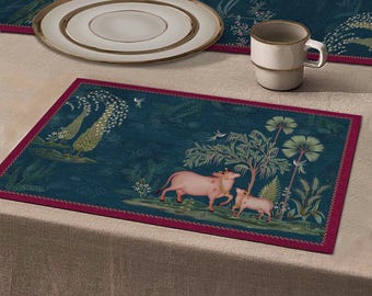 Designer Indian Pattern Placemats| Placemat Set of 2, 4, 6 | Table Mats | Placemat and Coaster Set| Housewarming Gift | Dining Decor