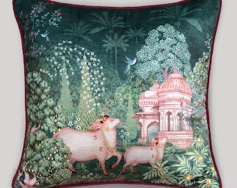 Traditional Throw Pillow Cover, Decorative Cushion Cover, Oriental Sofa Pillowcase for Couch, Bed & Living Room Decor