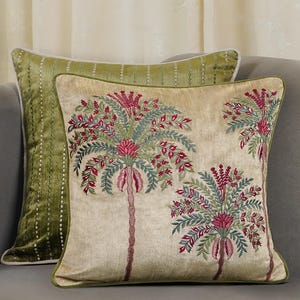 Beige Embrodiery Palm Tree Decorative pillow cover, Tropical Decor pillow cover Linen with Cotton, 18x18 / 45x45cm Decor cushion cover