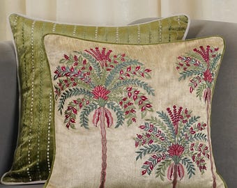 Beige Embrodiery Palm Tree Decorative pillow cover, Tropical Decor pillow cover Linen with Cotton, 18x18 / 45x45cm Decor cushion cover