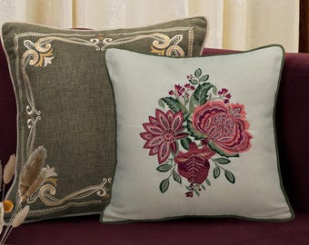 Floral Embroidery Silk Pillowcase: Decorative Home Accent, 16x16, home and living, Body Pillow, throw pillows for couch