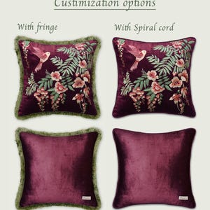 Botanical Beauty: Hand Embroidered Velvet Pillow featuring Silk Thread Floral Motif - Stylish Home Decor Cushion Living Room Sofa image 3
