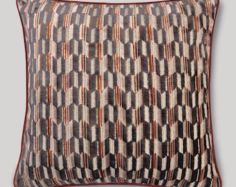 Geometric Honeycomb Velvet Throw Pillow: Rust Jacquard Accent